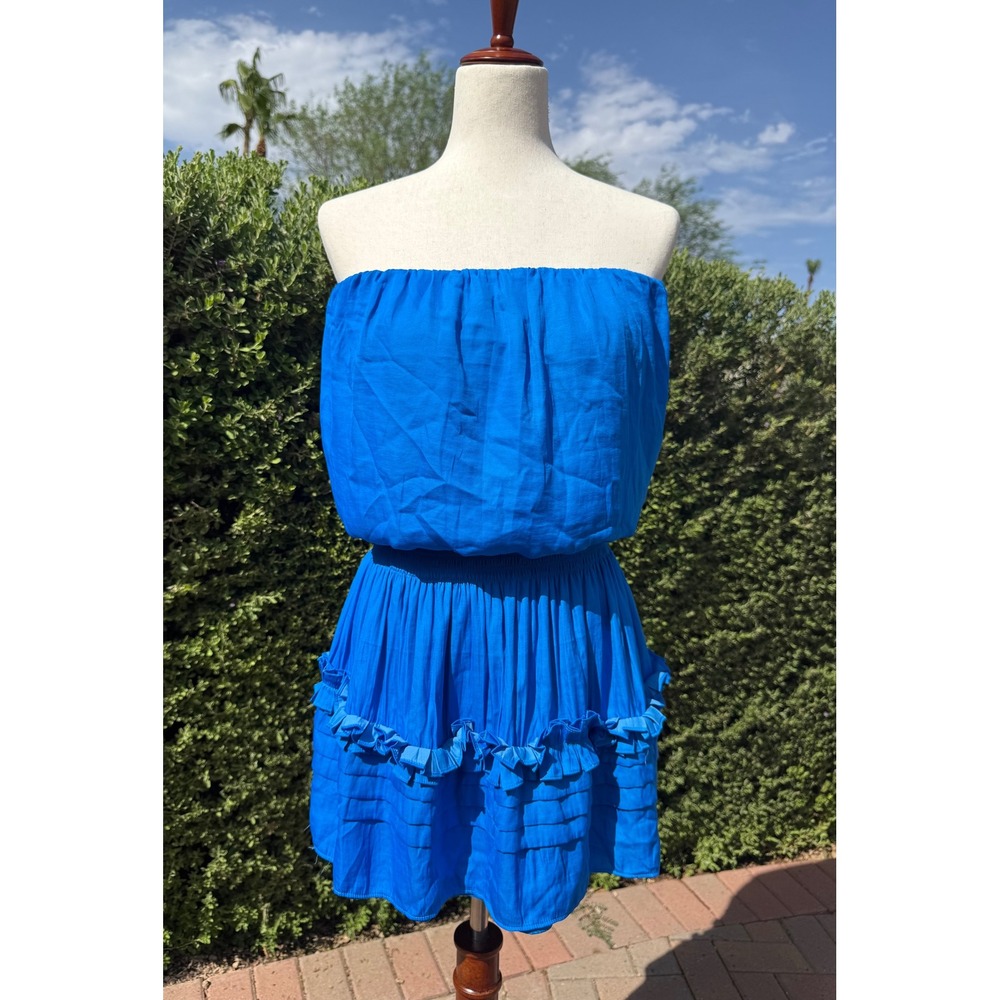 DO+BE Royal Blue Strapless Smocked Waist Ruffle Tiered‎ Mini Dress Large